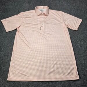 Collars & Co Men Large Peach Gingham Check Golf‎ Polo Shirt Short Sleeve Casual